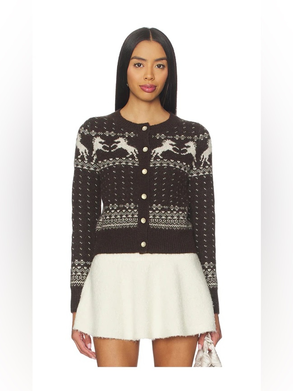 Heartloom Esti Cardigan in Coco Wool Knit Sweater Button-Up Horse Print Revolve